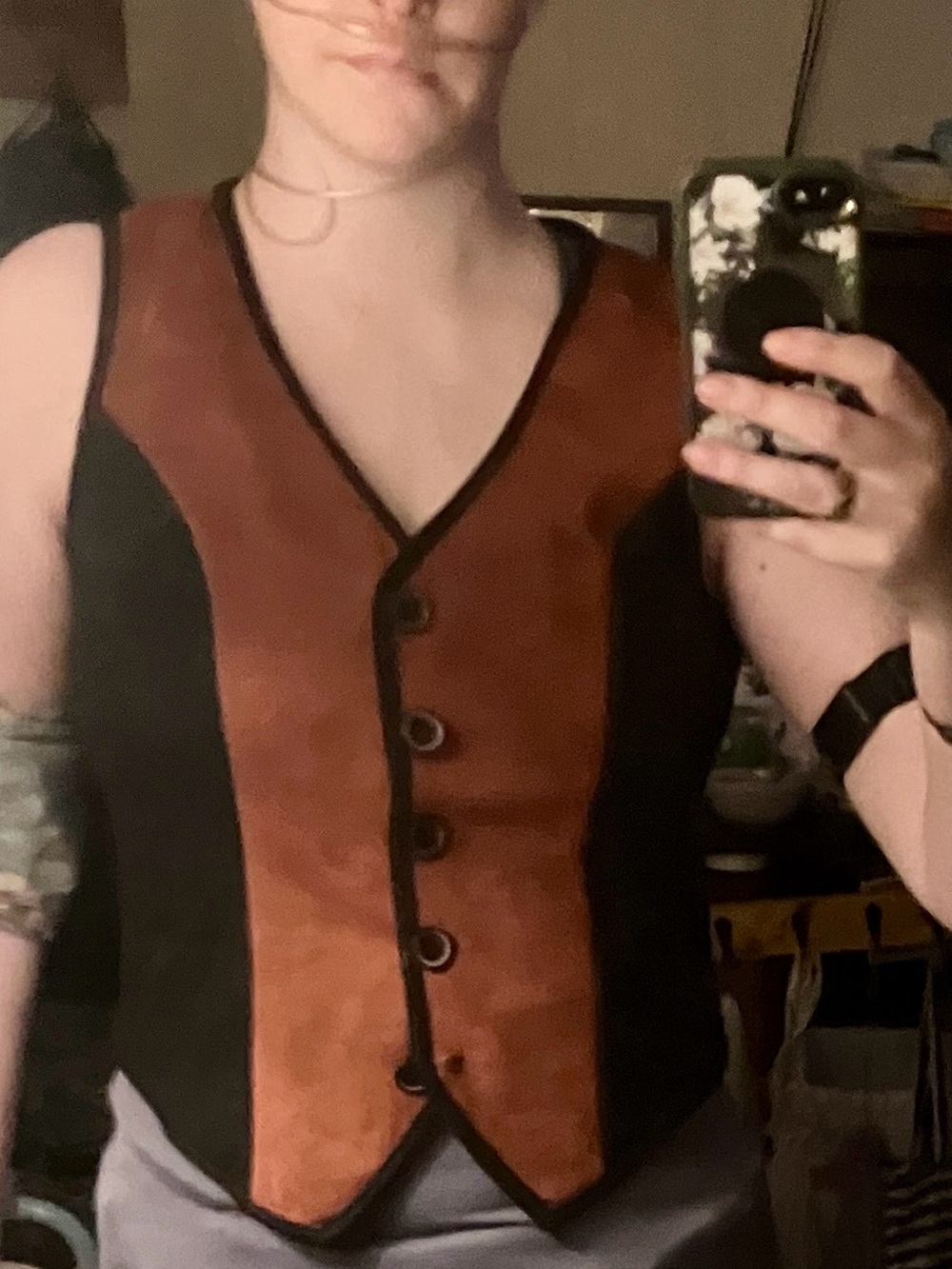 Women's Two-Tone Brown and Black Vest with Button Front